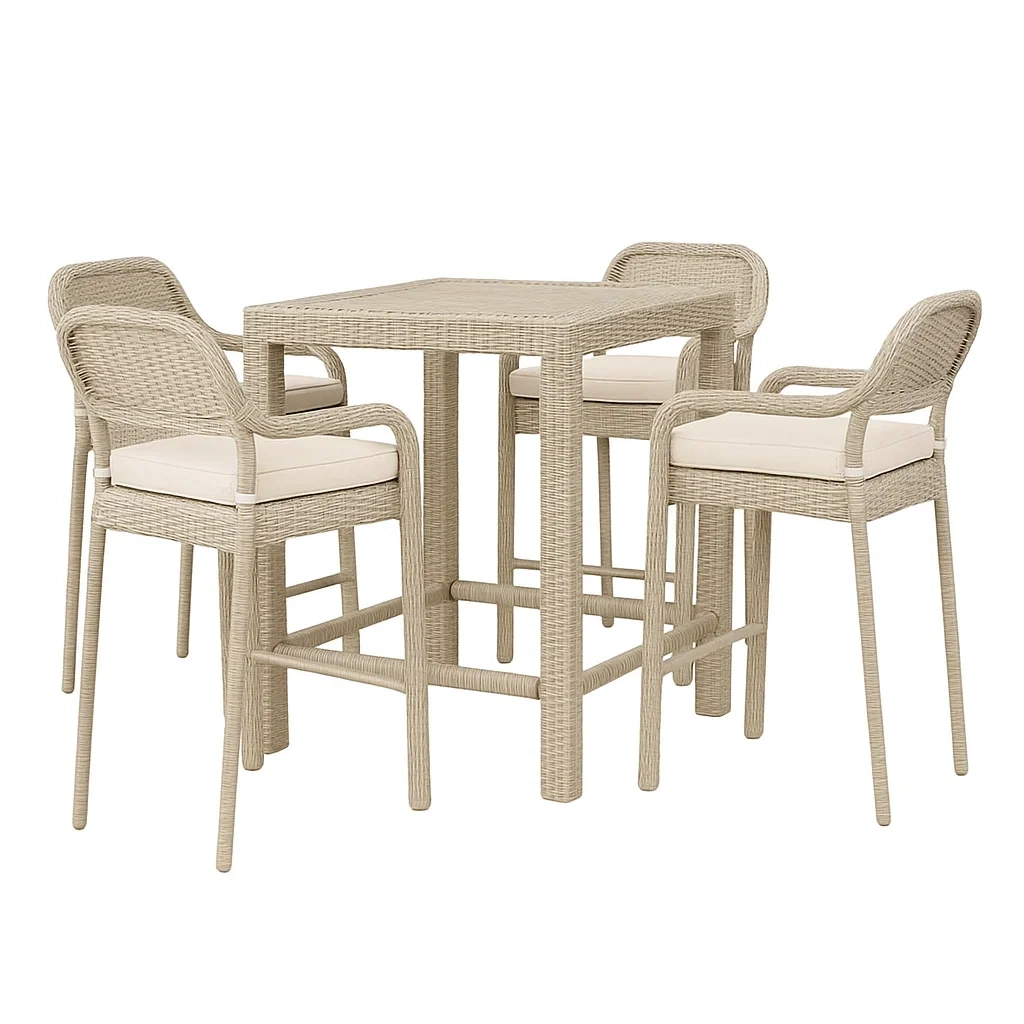 Ensemble table et chaise de bar extérieur en résine tressée avec coussins-LUXENOOKZ