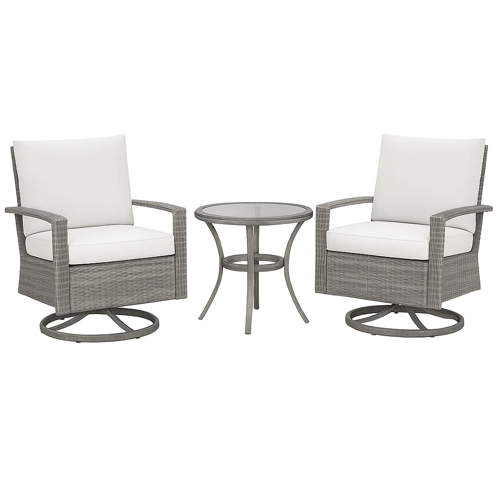 Petit ensemble de loisir en rotin pe avec coussins blancs et table en verre-LUXENOOKZ