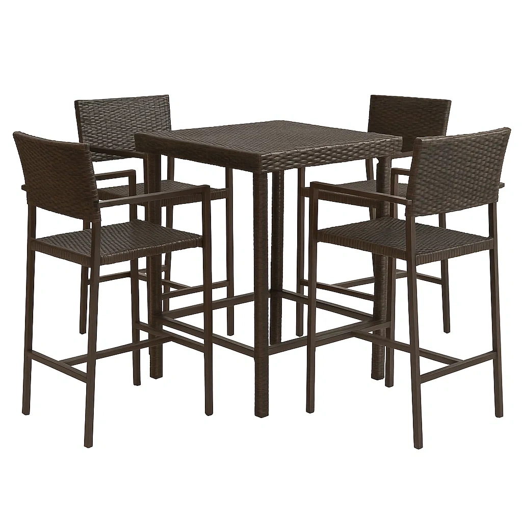 Ensemble table et chaise de bar en résine tressée marron 5 pièces-LUXENOOKZ