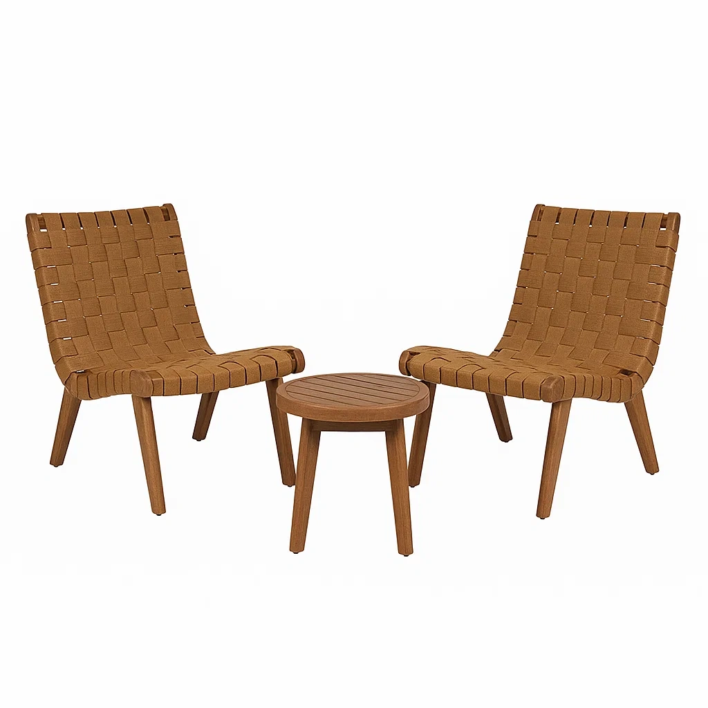 Petit ensemble de loisir chaises et table en bois et tissu brun-LUXENOOKZ