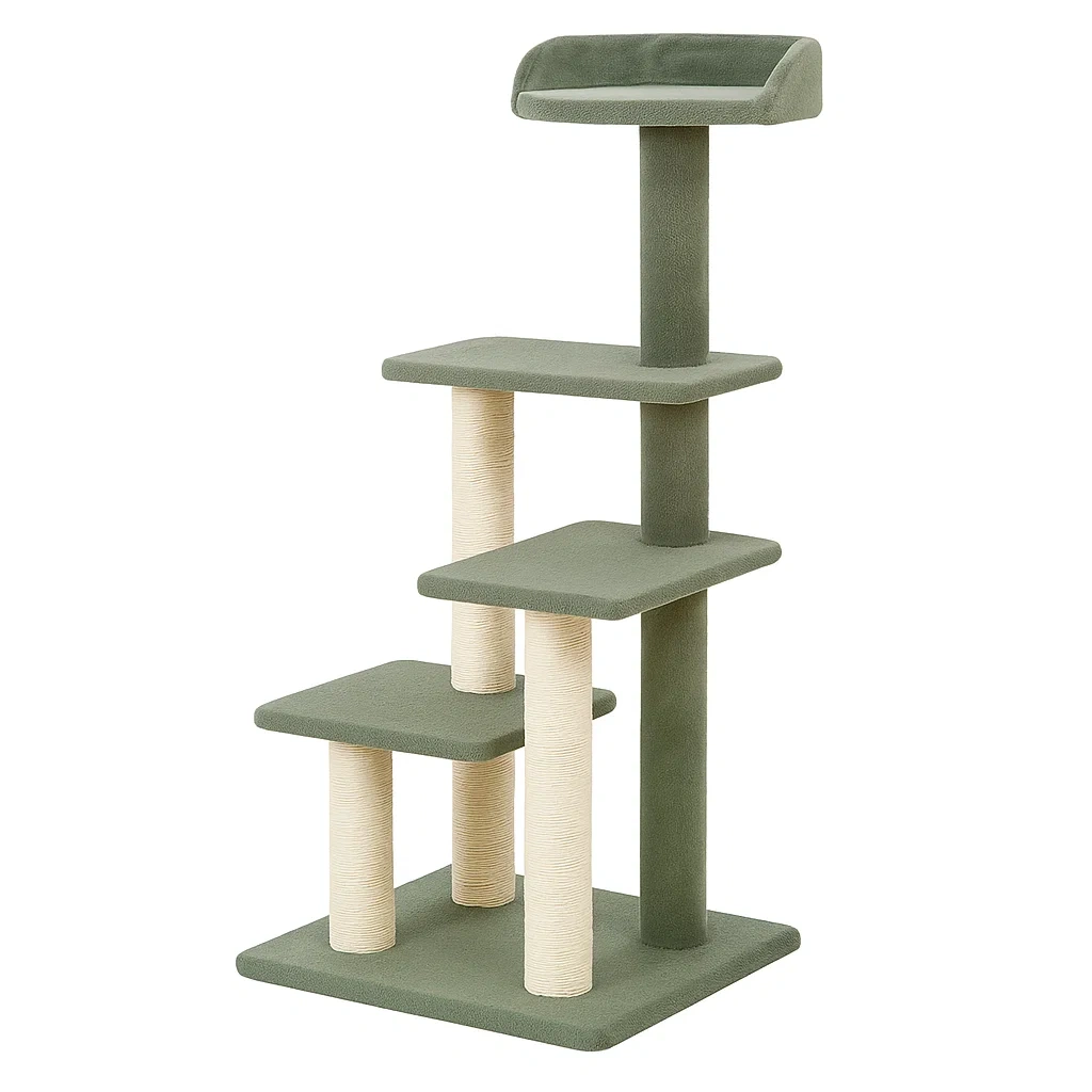 Arbre à chat en bois mdf avec plateformes en tissu et poteaux en sisal 130 cm vert-LUXENOOKZ
