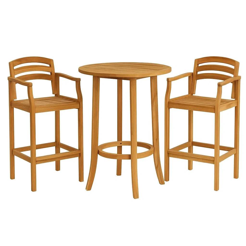 Ensemble table et chaise de bar haute ronde en bois-LUXENOOKZ