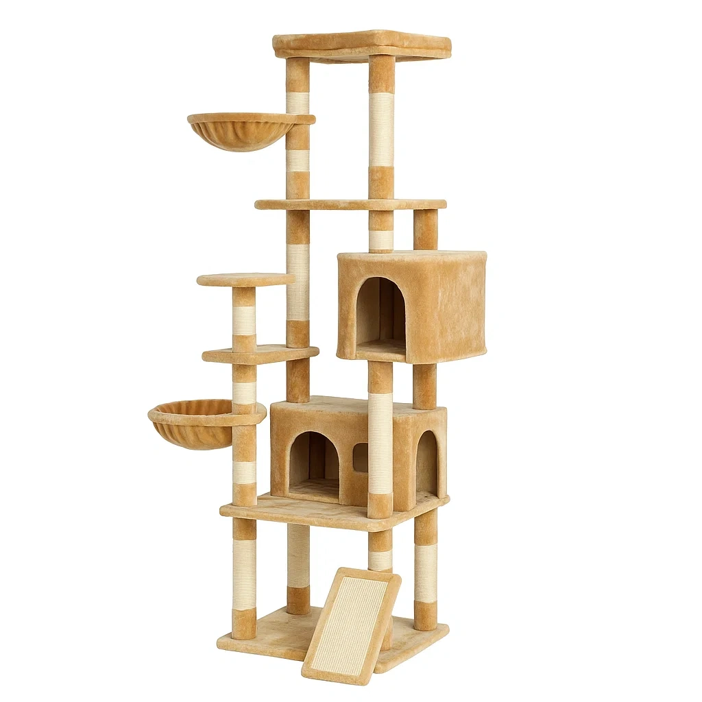 Arbre à chat en panneau de particules avec tissu beige-LUXENOOKZ