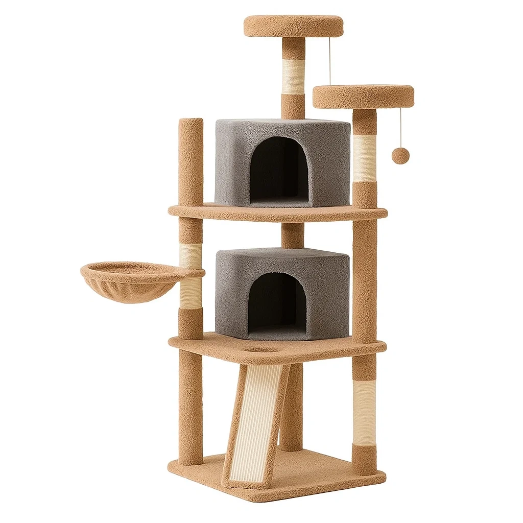 Arbre à chat en tissu et sisal beige/gris-LUXENOOKZ