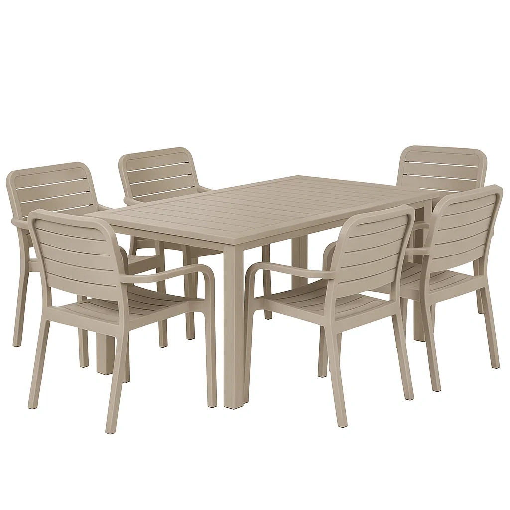 Ensemble table à manger et chaise de jardin 6 places en plastique beige-LUXENOOKZ