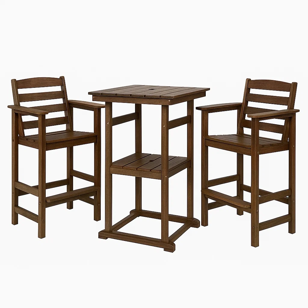 Ensemble table et chaise de bar en bois d’acacia pour extérieur-LUXENOOKZ