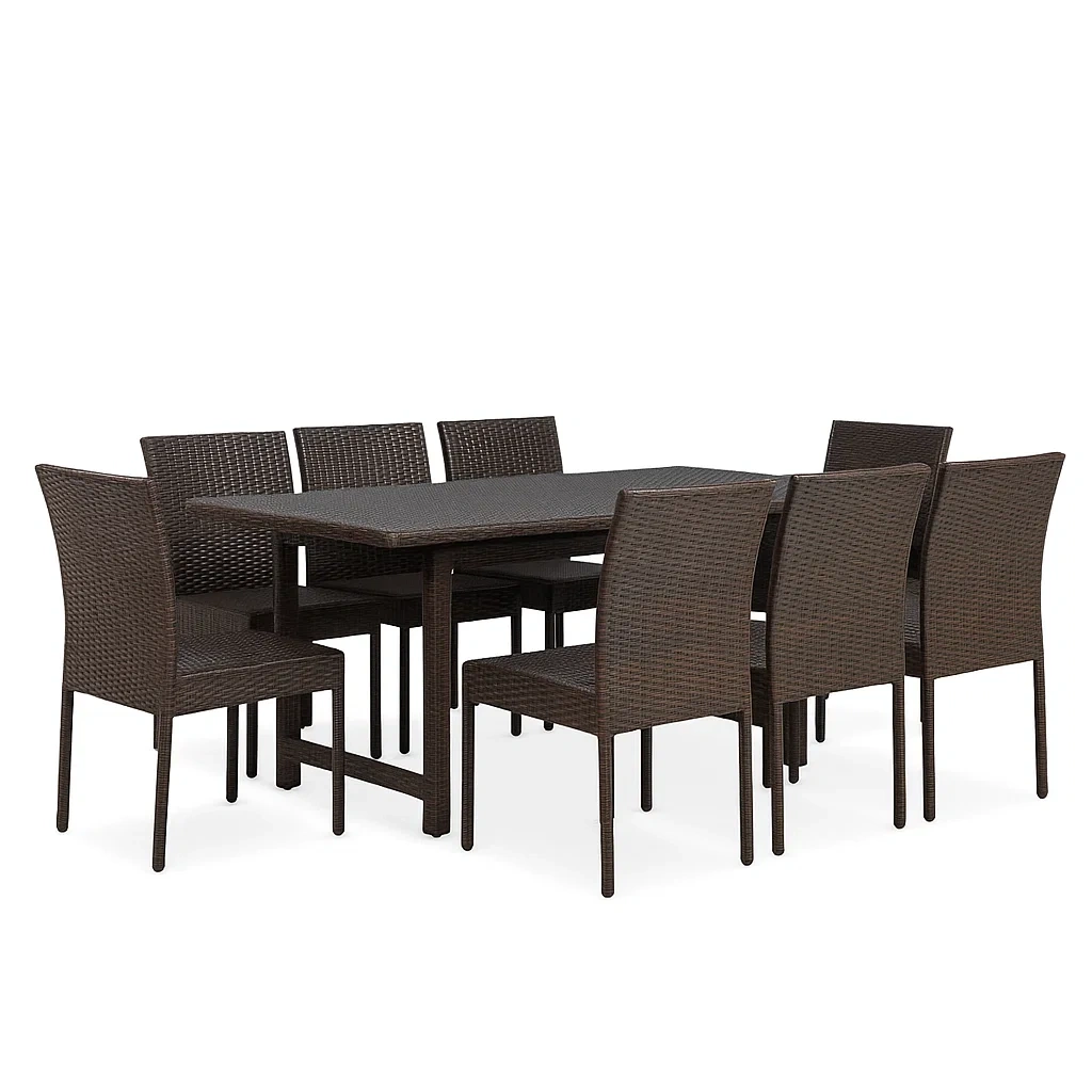 Ensemble table à manger et chaise en rotin 9 pièces brun-LUXENOOKZ