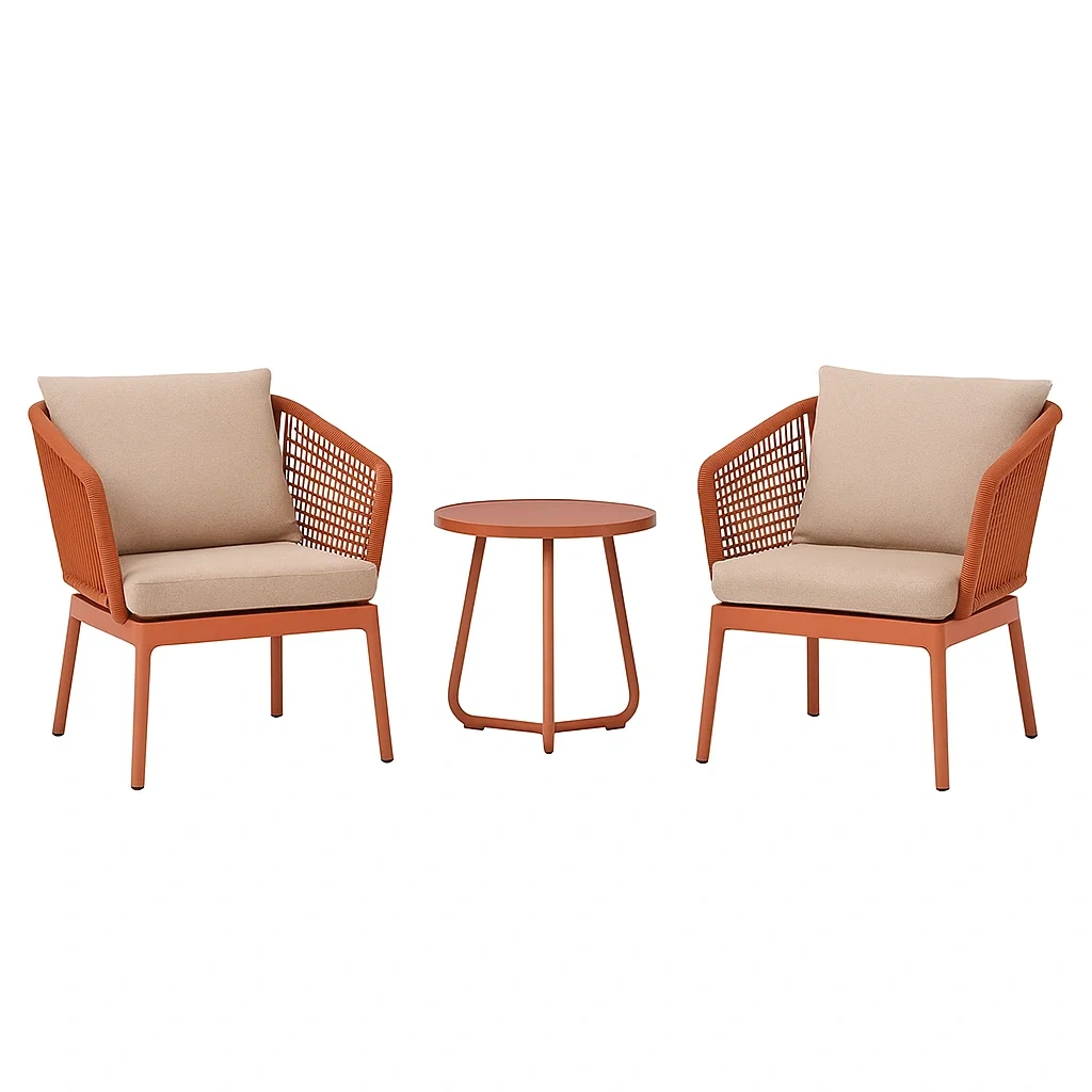 Petit ensemble de loisir en métal avec 2 fauteuils et table orange-LUXENOOKZ