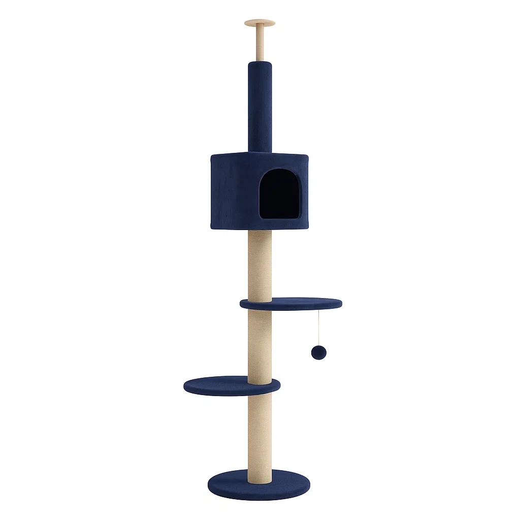 Arbre à chat en polyester bleu avec poteaux en sisal hauteur 240-260 cm-LUXENOOKZ