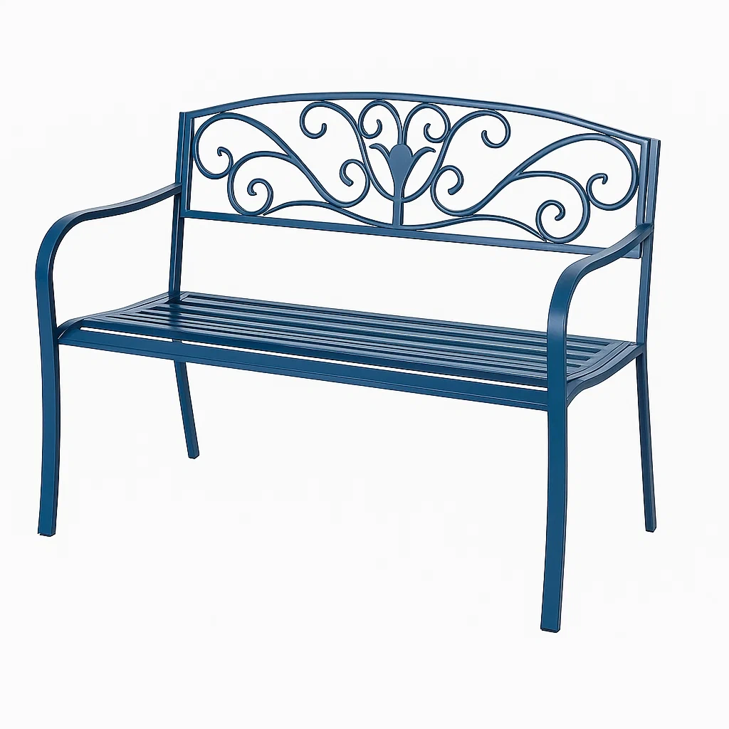 Banc de jardin en acier avec dossier décoratif en bleu-LUXENOOKZ