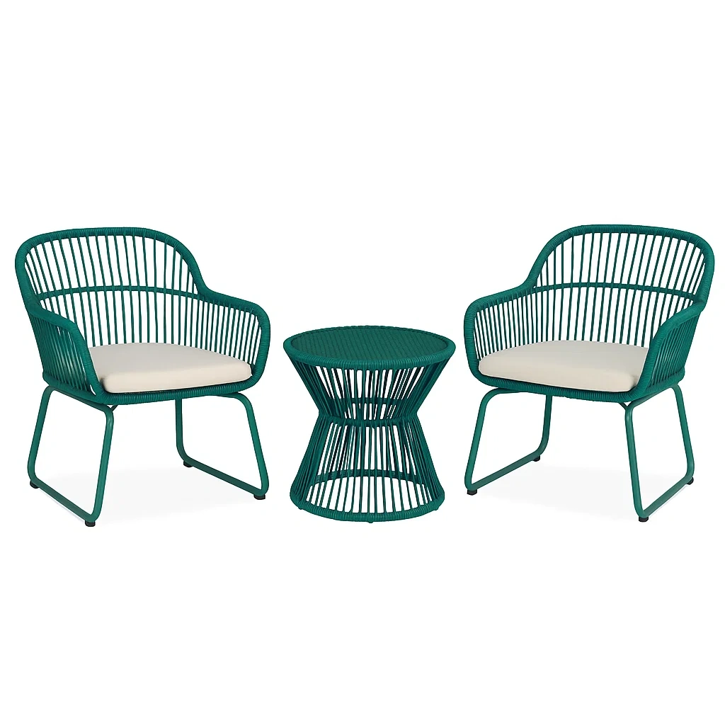 Petit ensemble de loisir en acier et corde,2 chaises et table avec coussins-LUXENOOKZ