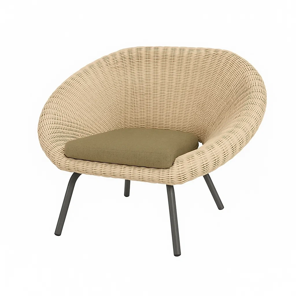 Fauteuil de détente en rotin synthétique avec coussin en tissu métal beige/vert-LUXENOOKZ