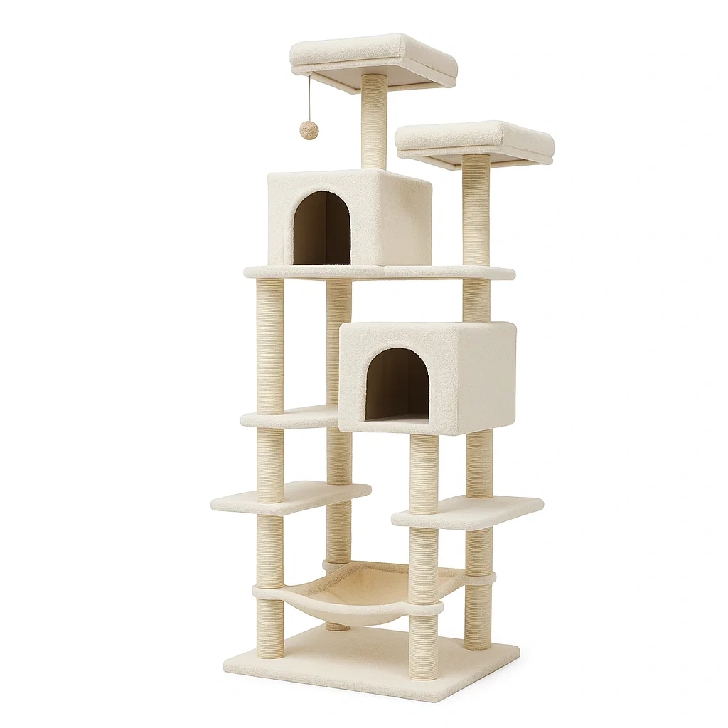 Arbre à chat en peluche beige 60x50x150 cm-LUXENOOKZ