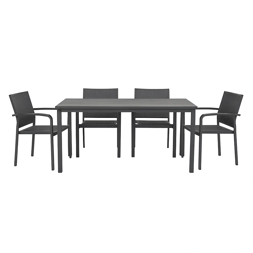 Ensemble table à manger et chaise aluminium gris avec 4 chaises textilène-LUXENOOKZ