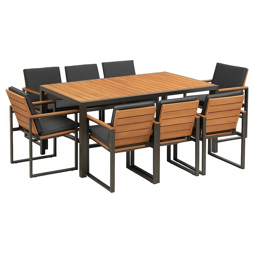 Ensemble table à manger et chaise en aluminium et bois composite avec 8 chaises-LUXENOOKZ