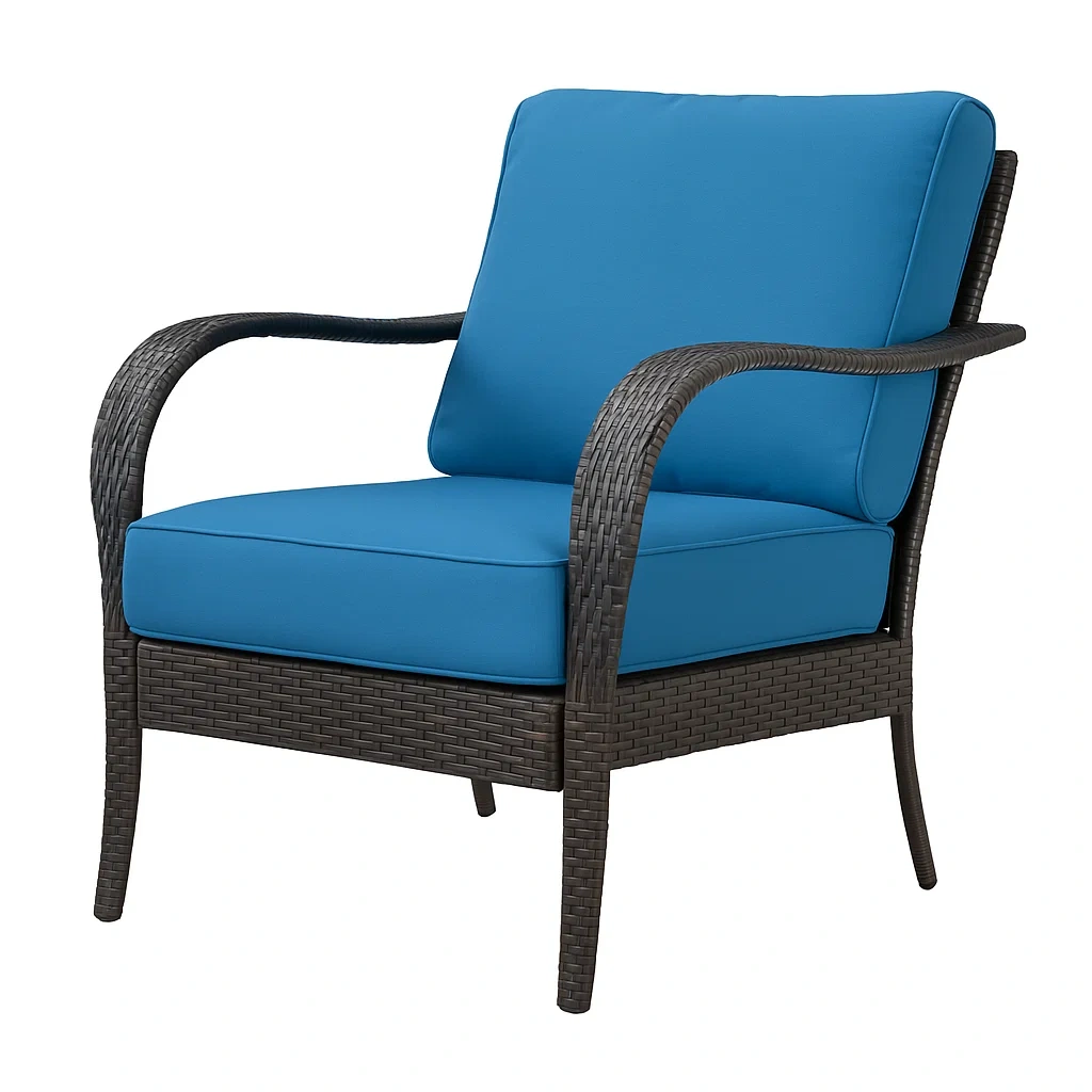 Fauteuil de détente en rotin pe avec coussins bleu-LUXENOOKZ