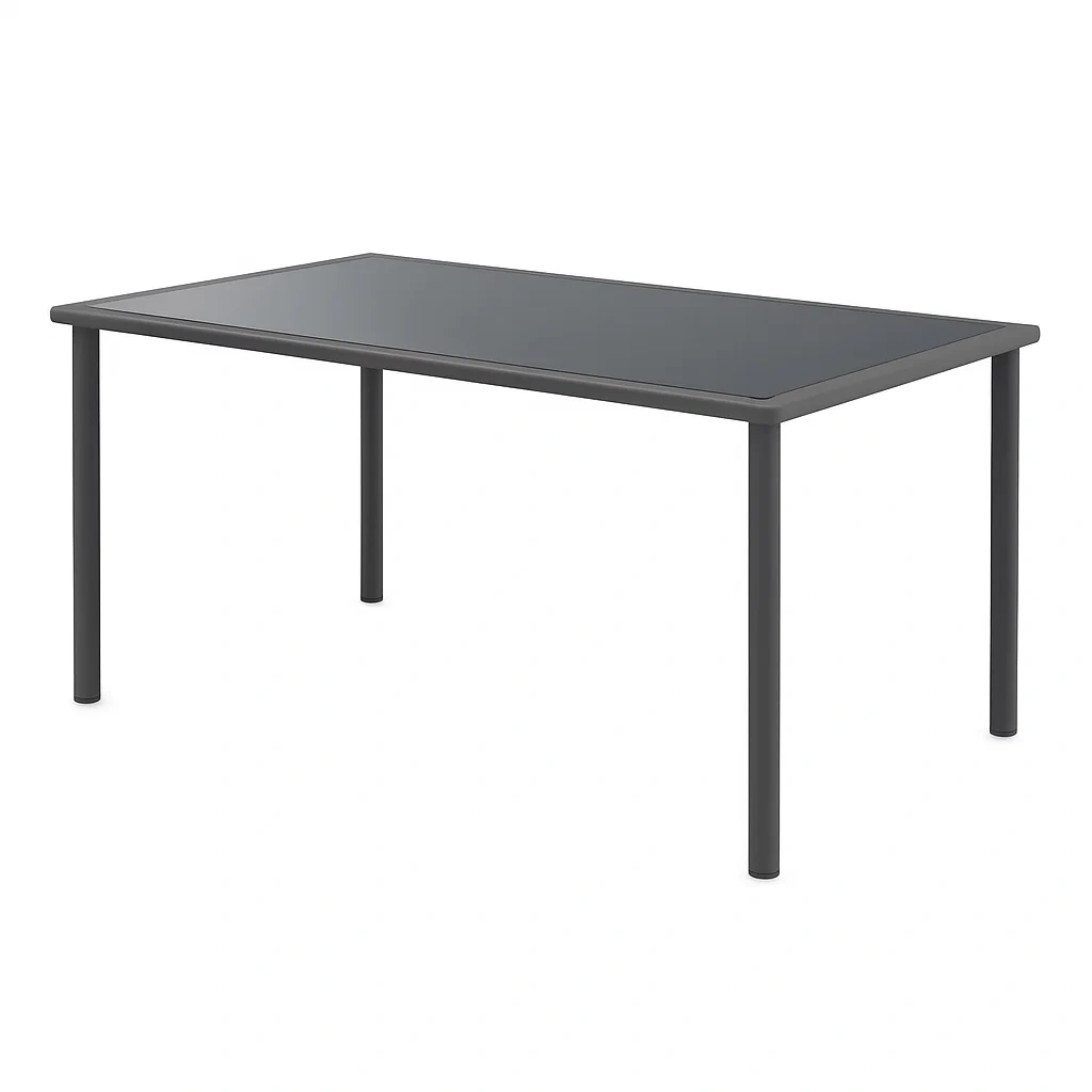 Table de jardin rectangulaire en métal et verre trempé noir-LUXENOOKZ