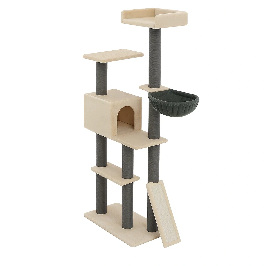 Arbre à chat en bois et sisal beige 145 cm-LUXENOOKZ