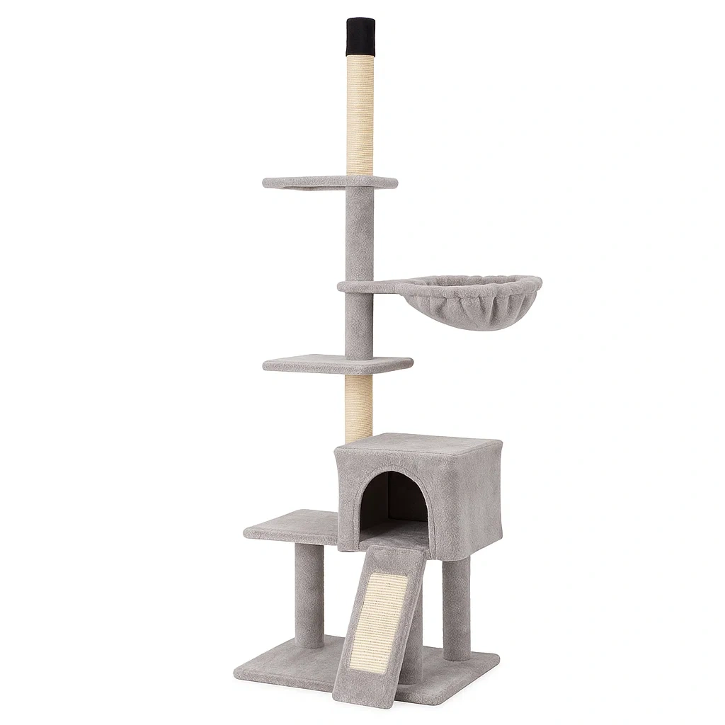 Arbre à chat avec corde de sisal et plateformes en tissu gris-LUXENOOKZ