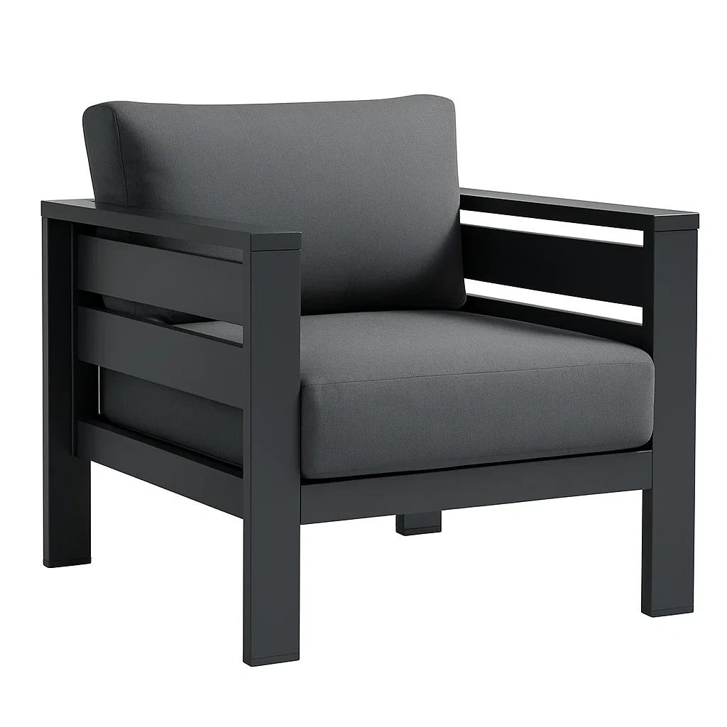 Fauteuil de détente en aluminium avec coussins en polyester gris-LUXENOOKZ