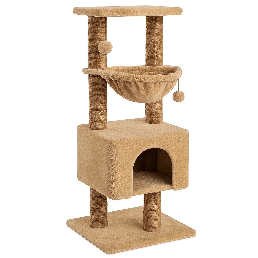 Arbre à chat en bois avec tissu polyester et jute beige 50x40x120 cm-LUXENOOKZ