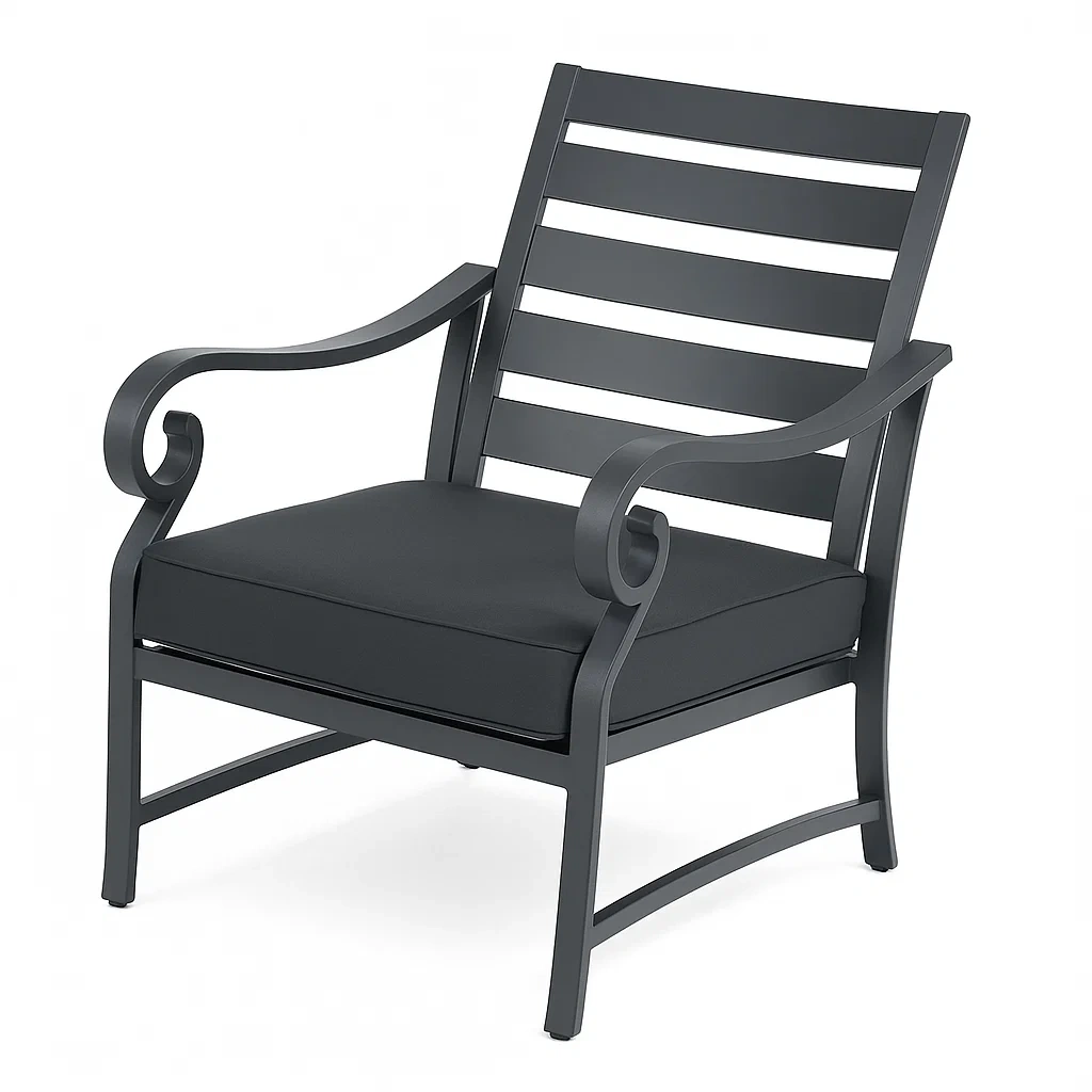 Fauteuil de détente en métal avec coussin en polyester noir-LUXENOOKZ