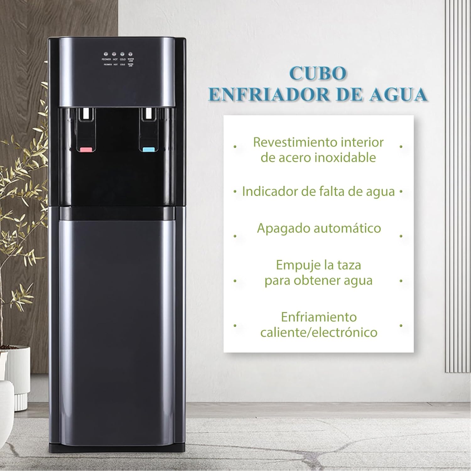 CHAGEE Despachador de Agua Garrafon Oculto 3 Ajustes de Temperatura Dispensador de Agua-Caliente Fría y Agua de la Habitación Dispensador de Agua de Acero Inoxidable para el Hogar (Blanco)