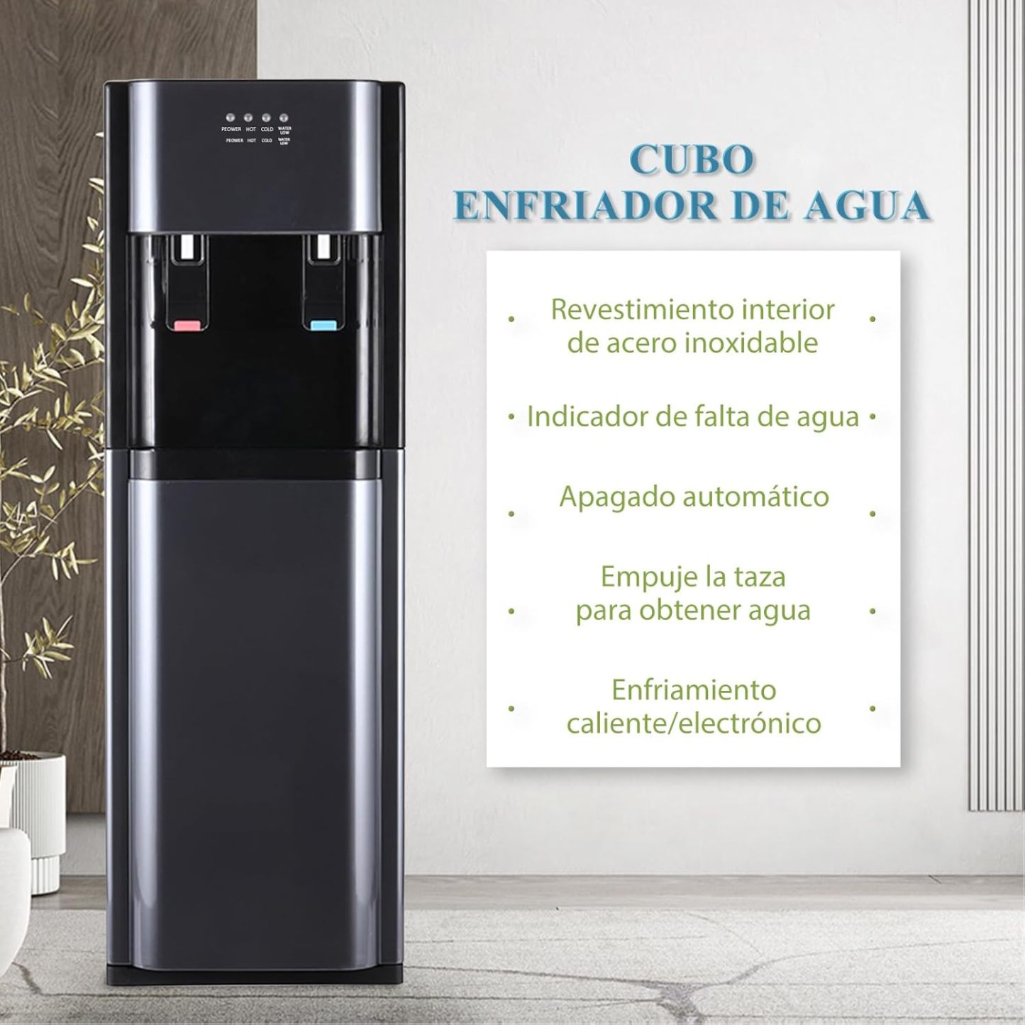 CHAGEE Despachador de Agua Garrafon Oculto 3 Ajustes de Temperatura Dispensador de Agua-Caliente Fría y Agua de la Habitación Dispensador de Agua de Acero Inoxidable para el Hogar (Blanco)