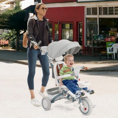 Babevy - Triciclo para bebé, 7 en 1, Plegable con Mango de Empuje Ajustable extraíble, toldo, Asiento Giratorio, arnés de Seguridad, portavasos y Almacenamiento, Triciclo para niños de 1 a 5 años