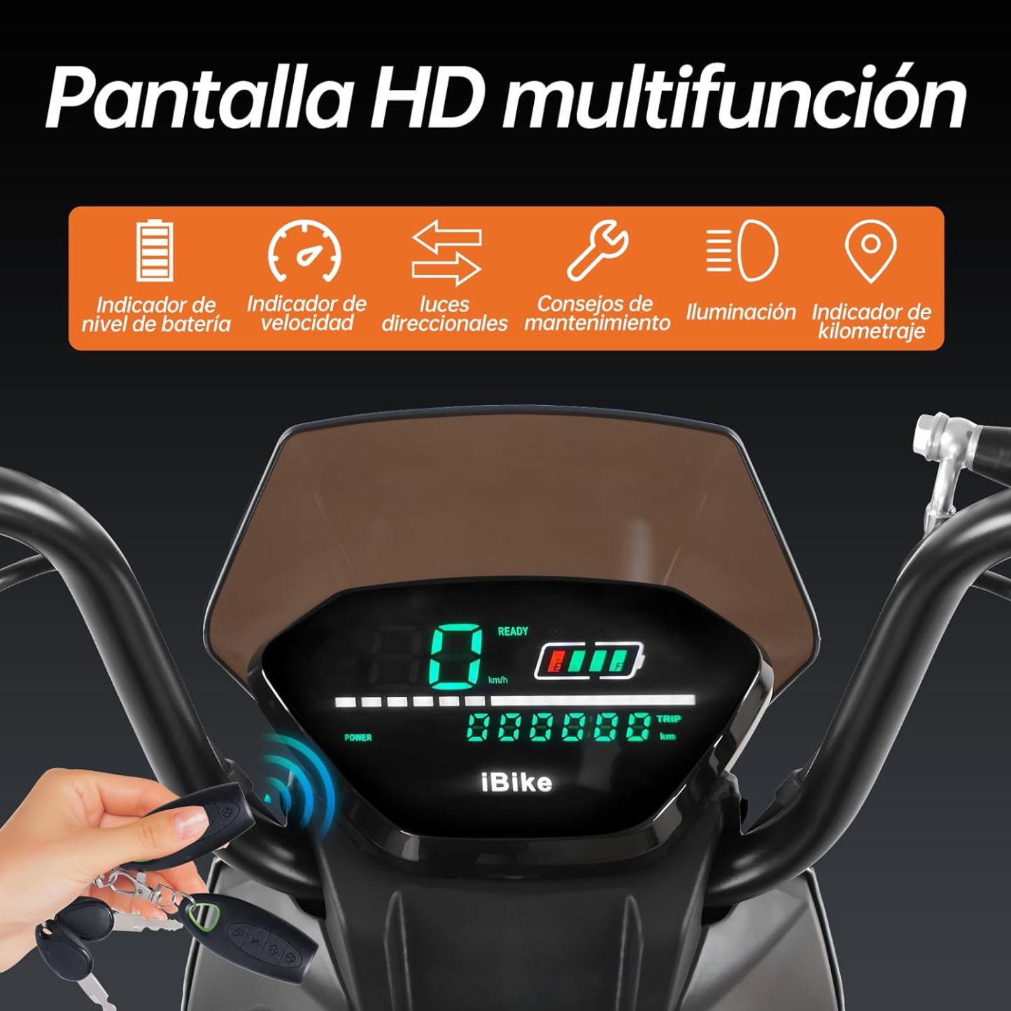 HONEYWHALE ZL-Wolf Bicicleta Electrica para Adultos, Bicimoto Eléctrica con Alarma, Máxima del Motor 1200W, Velocidad Máxima 55KM/H, Autonomía 50-55KM, Batería (72V, 20AH), Emite 7 Colores de luz