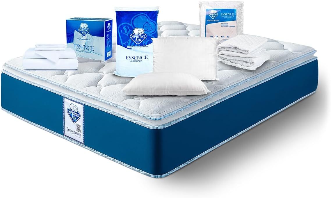 Spring Air Pack Colchón COTA Matrimonial Más 2 Almohadas y Cubre Colchon, Juego De Sabanas | Tecnología Performance | Confort y Soporte Ortopédico | Colchon Confort Medio
