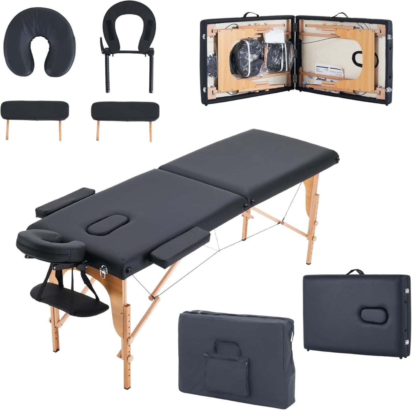 X-PROSS Cama Profesional para Tatuajes Plegable con Estuche y Altura Ajustable, Cama para SPA, Cama para Masajes Profesionales, Camilla Portátil para Fisioterapia y Quiropraxia - Negro