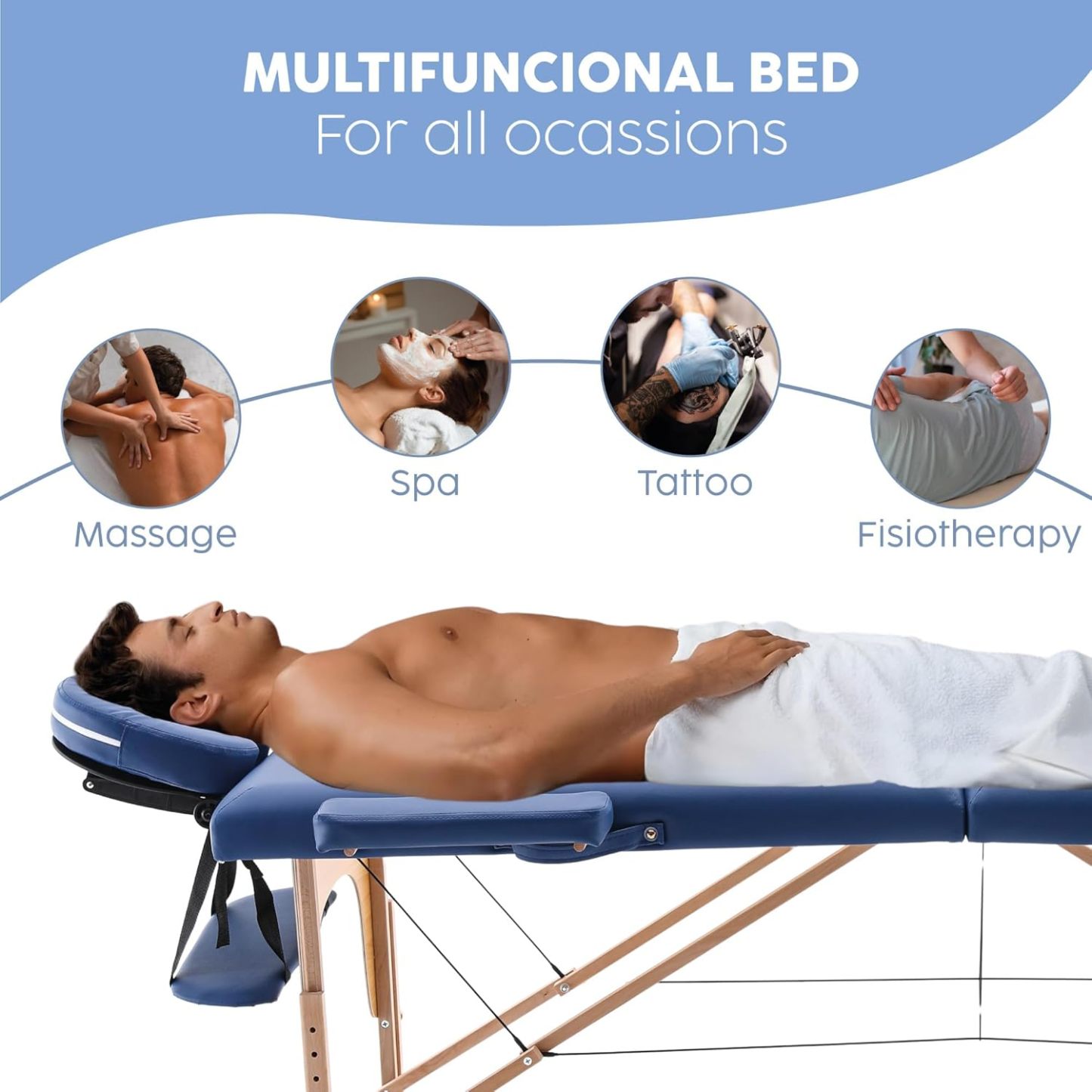 X-PROSS Cama Profesional para Tatuajes Plegable con Estuche y Altura Ajustable, Cama para SPA, Cama para Masajes Profesionales, Camilla Portátil para Fisioterapia y Quiropraxia - Negro