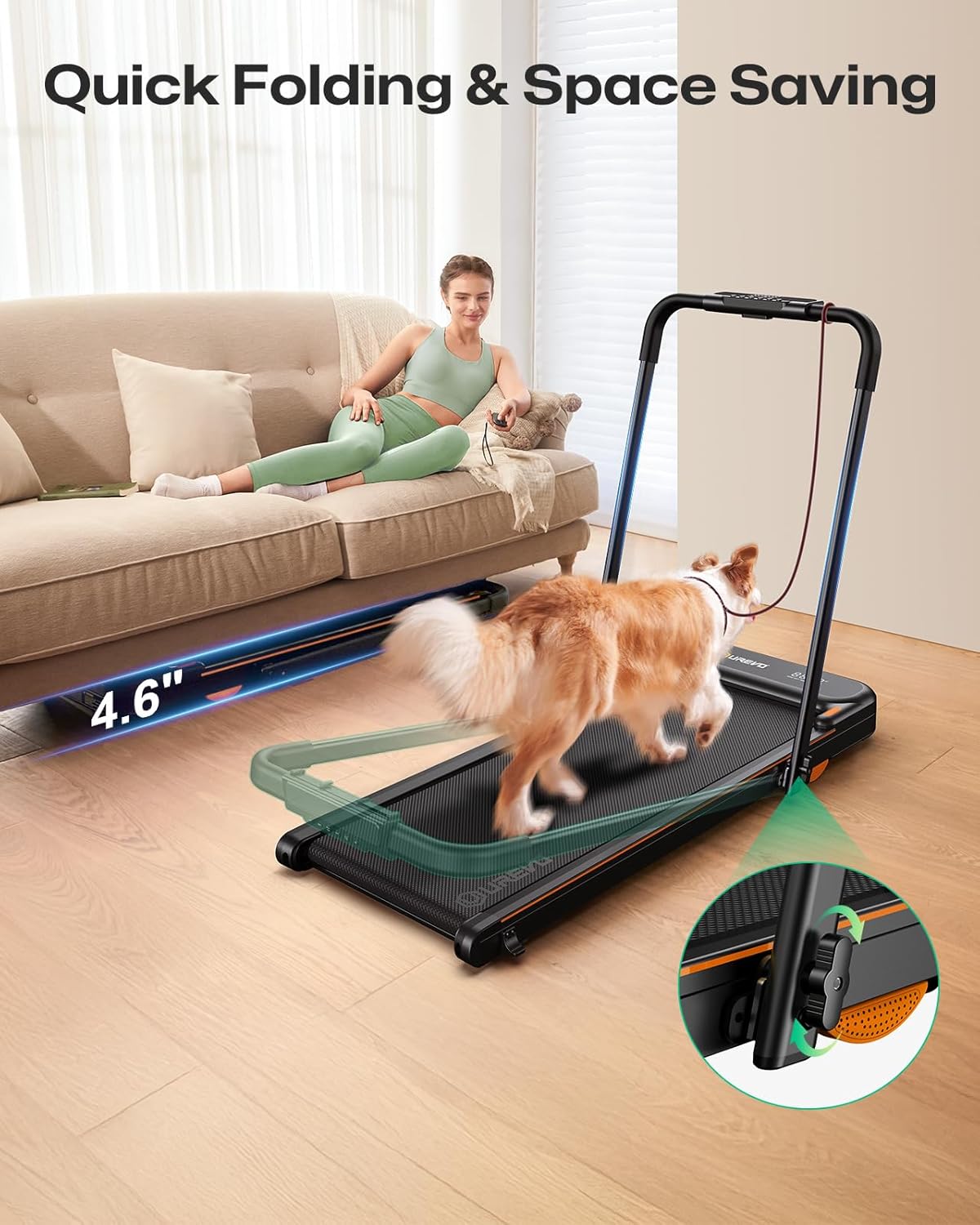 UREVO - Cinta de Correr Plegable 2 en 1 con Control Remoto, aplicación y visualización LED