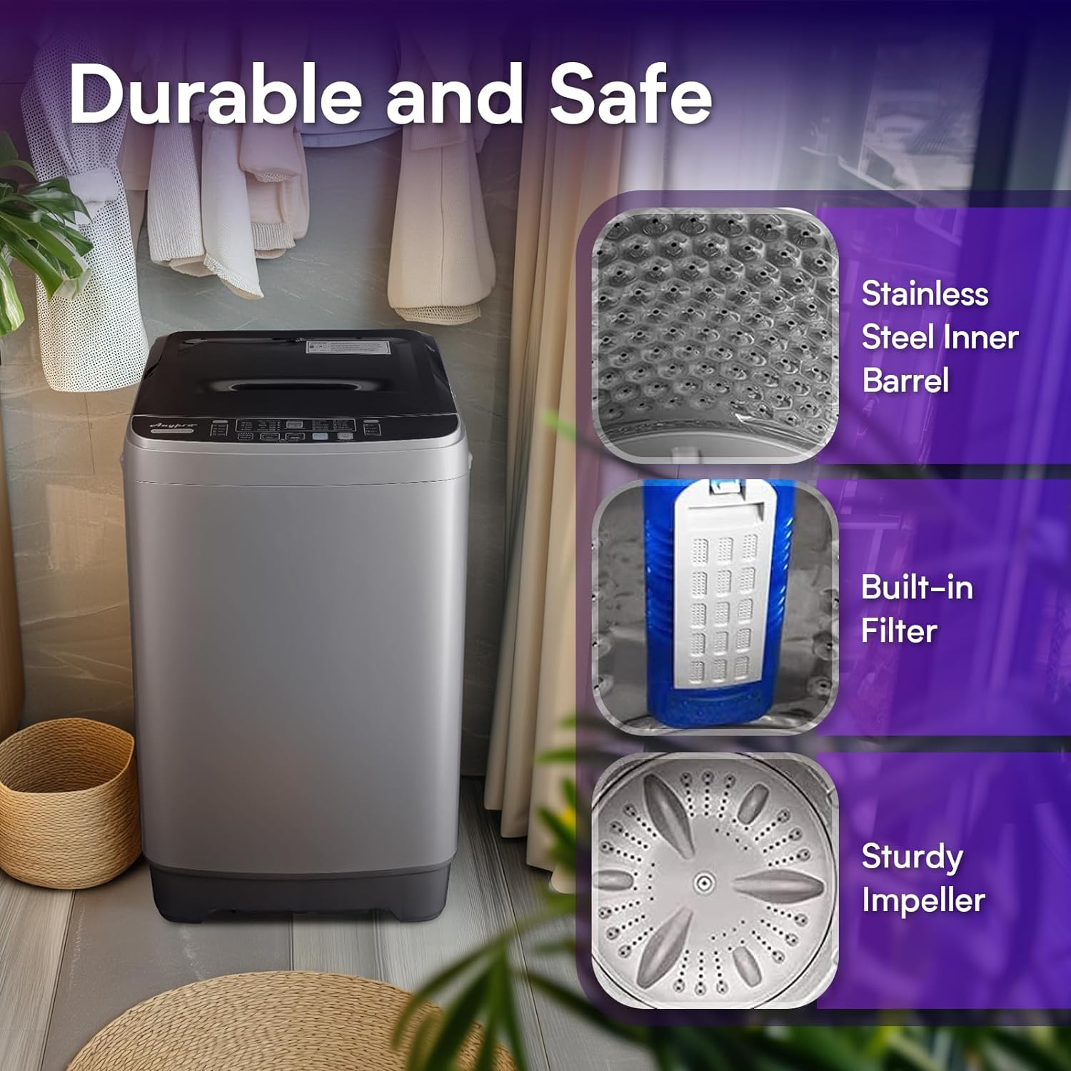 Small Portable Washing Machine 13LBS Portable Washer Machine with Drain Dump, 10 Programs/8 Water Levels/LED Display Full Automatic Mini Laundry Machine, Lavadora Portatil for Apartment RV Dorm