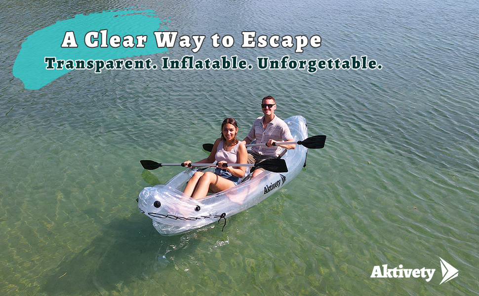 kayak inflable transparente en uso aventura al aire libre diversión en el agua para 2 personas