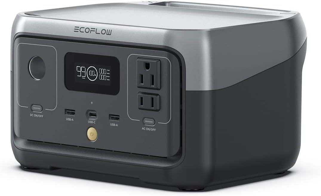 EF ECOFLOW Estaci��n de Energ��a Port��til RIVER 2, Bater��a LiFePO4 de 256 Wh/Carga R��pida de 1 Hora, 2 Salidas de CA de hasta 600 W, Generador Solar para Campamento Al Aire Libre, Uso Casa