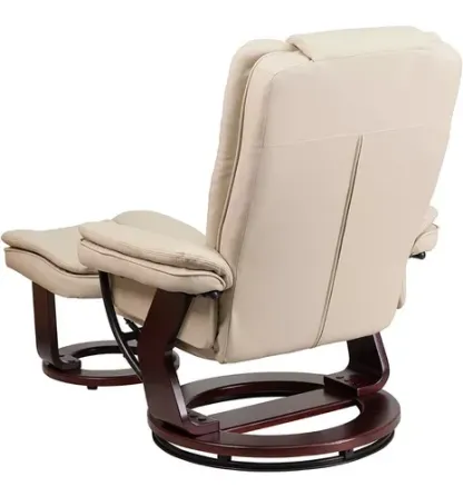 Sillón Reclinable Y Otomano De Cuero Beige Flash