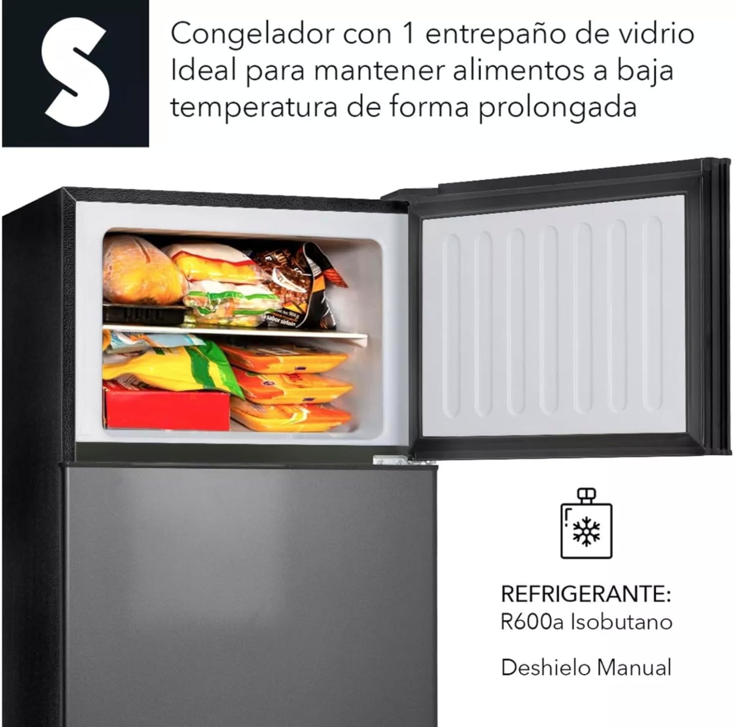 SIGNA Refrigerador 210L (7.4 pies cubicos) Frigobar Compacto Silver Refrigerador Con congelador de Acero Inoxidable Ideal Para Espacios Pequeños Frigobar Multifuncional (Plateado)