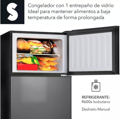 SIGNA Refrigerador 210L (7.4 pies cubicos) Frigobar Compacto Silver Refrigerador Con congelador de Acero Inoxidable Ideal Para Espacios Pequeños Frigobar Multifuncional (Plateado)