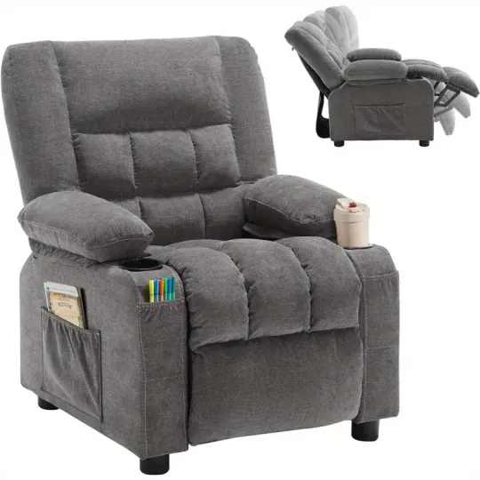Silla reclinable para niños, sillón reclinable para niños pequeños con portavasos y bolsillos laterales, reposapiés y reposacabezas ajustables, sofá para niños para niños y niñas de 3 años en adelante