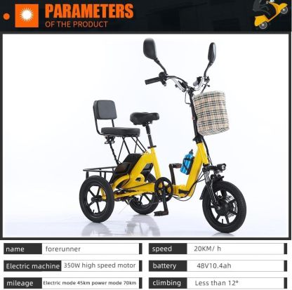 Triciclo eléctrico para adultos, neumático de 14 pulgadas, 3 ruedas, plegable, motor E, 48 V, 350 W, batería extraíble de 10.4 AH, pantalla LCD, bicicleta eléctrica todo terreno de tres ruedas,