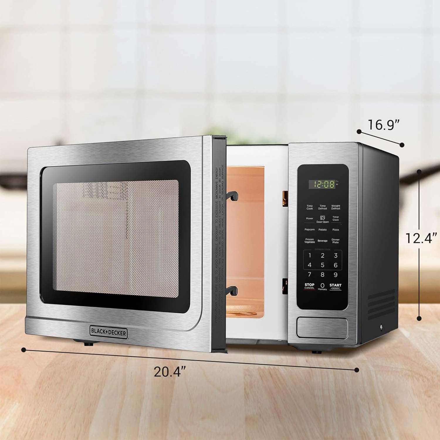 BLACK+DECKER EM720CB7 - Horno de microondas digital con puerta giratoria con botón pulsador, cerradura de seguridad infantil, 700 W, acero inoxidable, 0.7 pies cúbicos