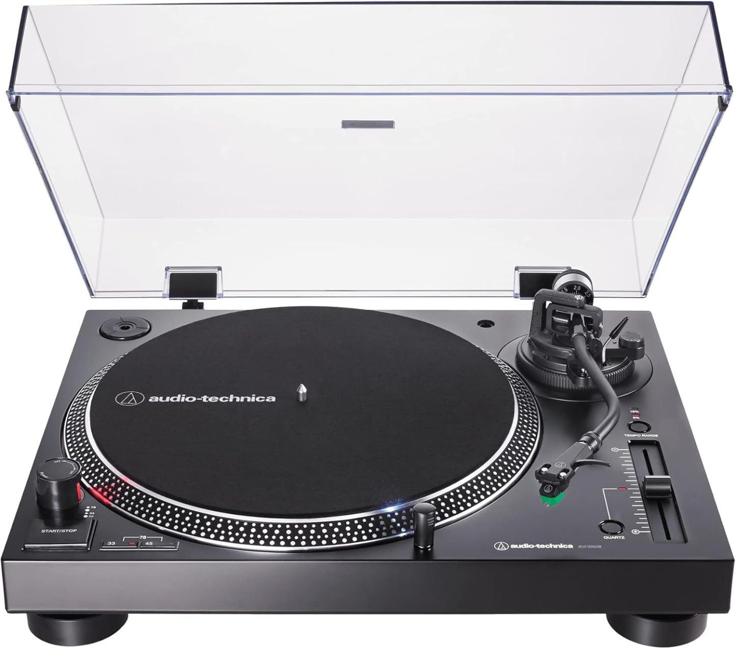 Audio-Technica - Tocadiscos AT-LP120XUSB-BK con accionamiento directo (analógico y USB), totalmente manual, alta fidelidad, 3 velocidades, convierte vinilo a digital, antipatinaje y control de tono variable, negro