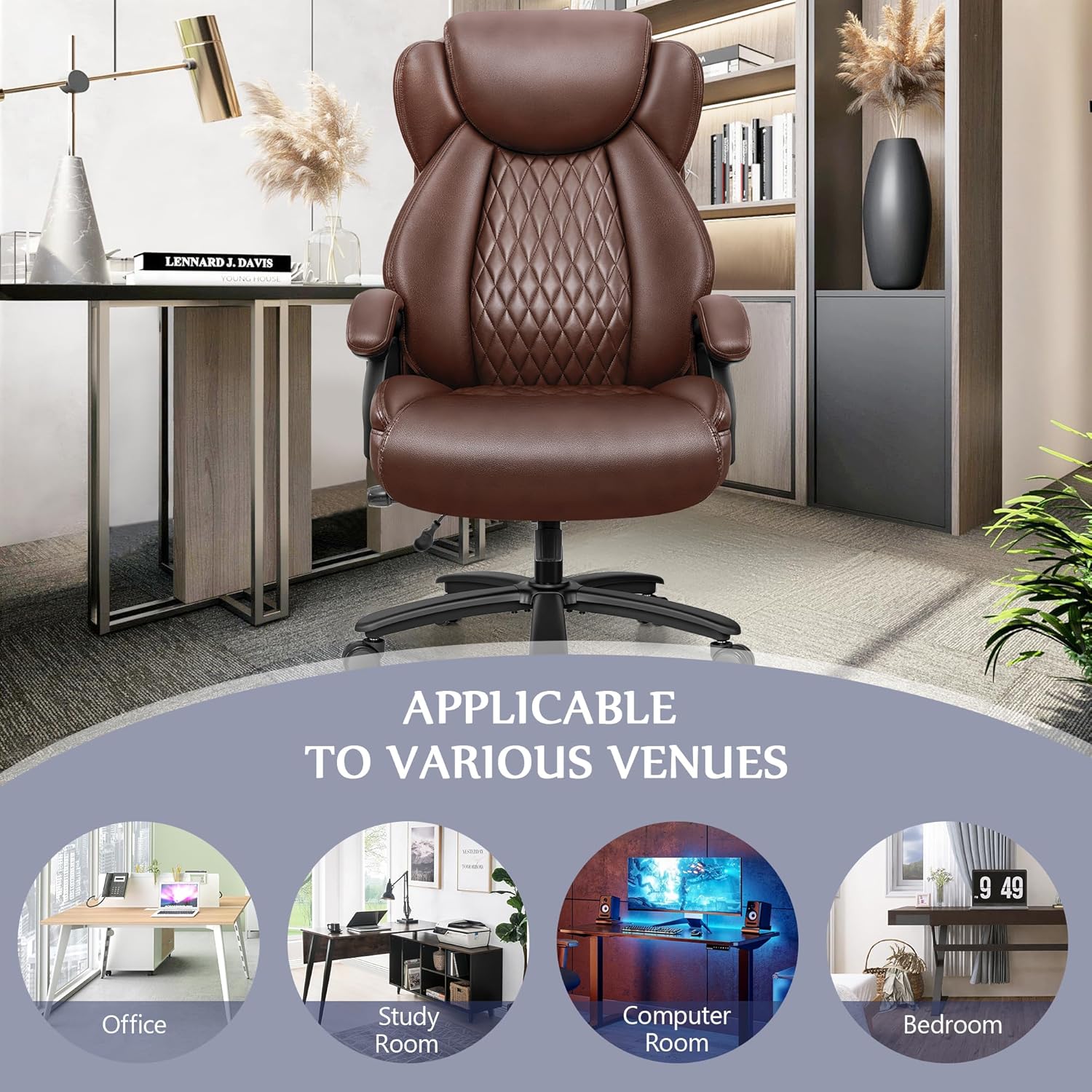 HeroSet - Silla de oficina grande y alta de 500 libras, silla de computadora ejecutiva resistente con soporte lumbar ajustable, cómodo cojín acolchado, silla ergonómica de piel sintética con asiento