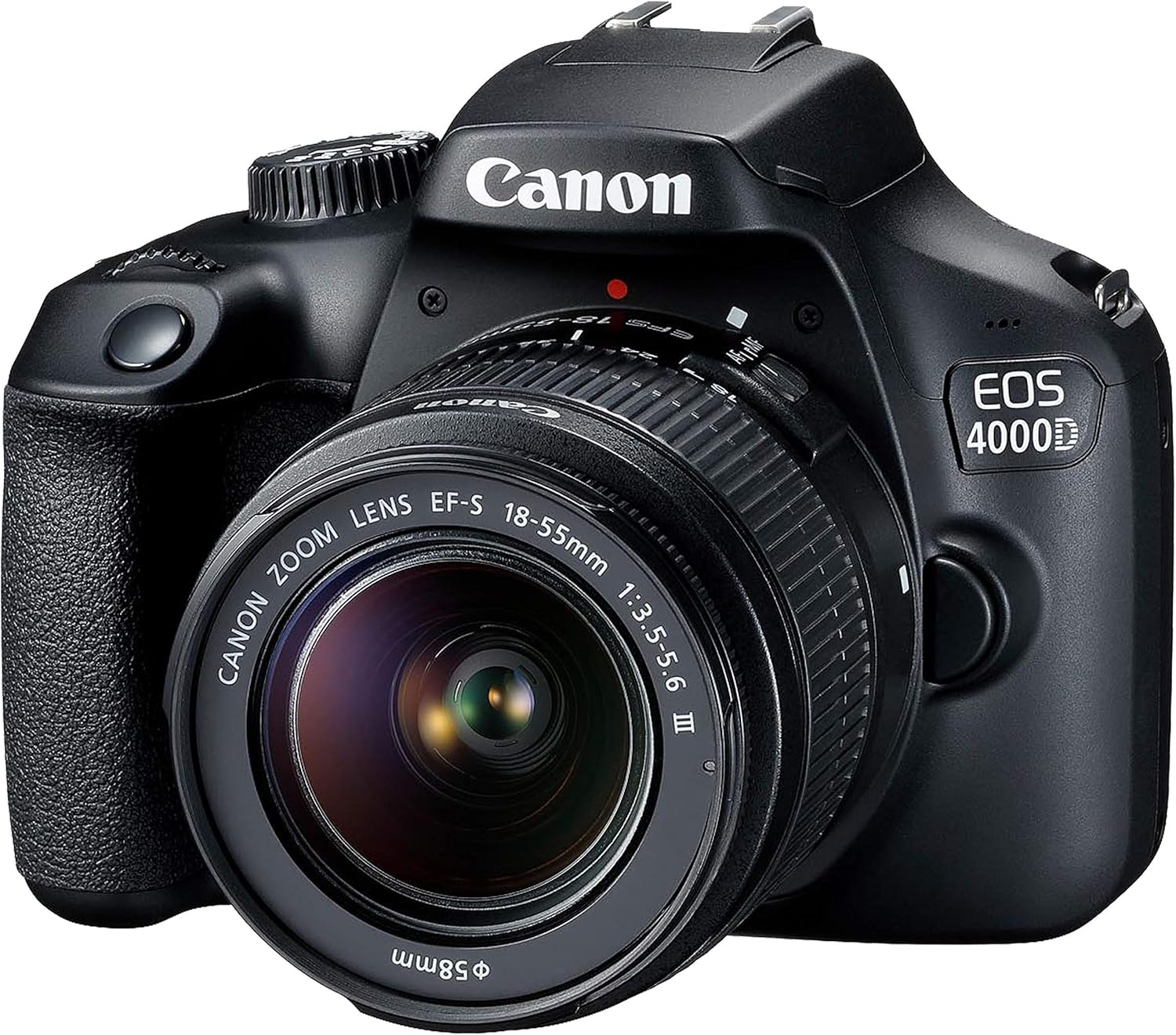 Canon EOS 4000D Cámara réflex digital con EF-S 18-55mm F/3.5-5.6 III lente zoom + funda + tarjeta SD de 32 GB (paquete de 15 piezas)