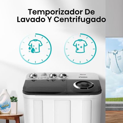Hisense WSA1102PCN Lavadora Semiautomatica Doble Tina 11 Kg, Blanco/Gris