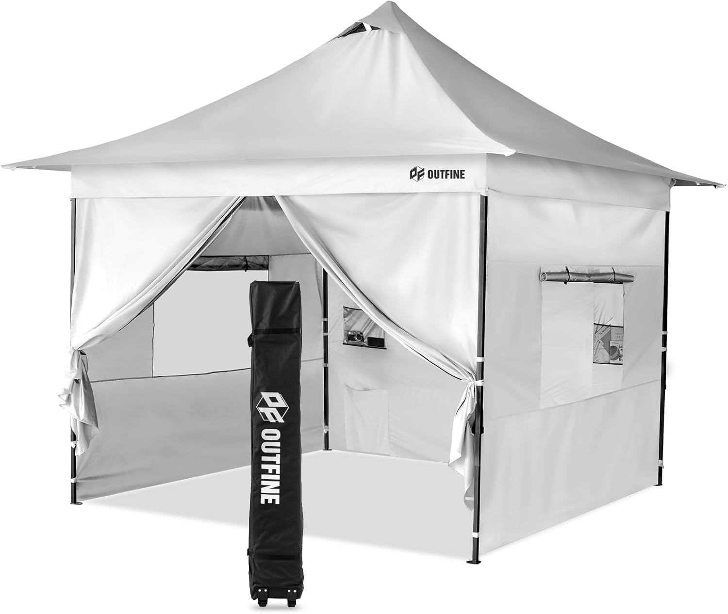 Toldo comercial resistente emergente de 12 x 12" en la parte superior y 10 x 10" en la base, marco de metal reforzado con cables de acero, bolsa con ruedas, paredes laterales x4, bolsas de arena x4, estacas para carpa x8