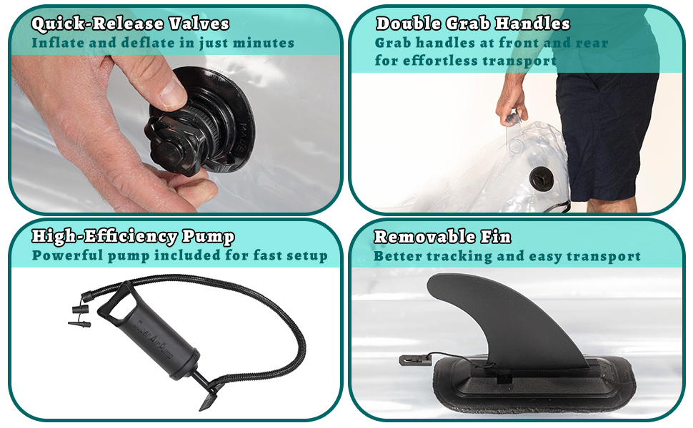 válvula de inflado fácil asa de transporte bomba eficiente aleta desmontable montaje sencillo