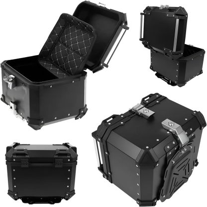 Raganet, Cajuela Profesional para Motocicletas, Maletero de Moto con Interior Forrado de Vinil, Cerradura de Doble Bloqueo, Esquinas Reforzadas, Medidas: 42cm X 34cm, Incluye Material de Montaje